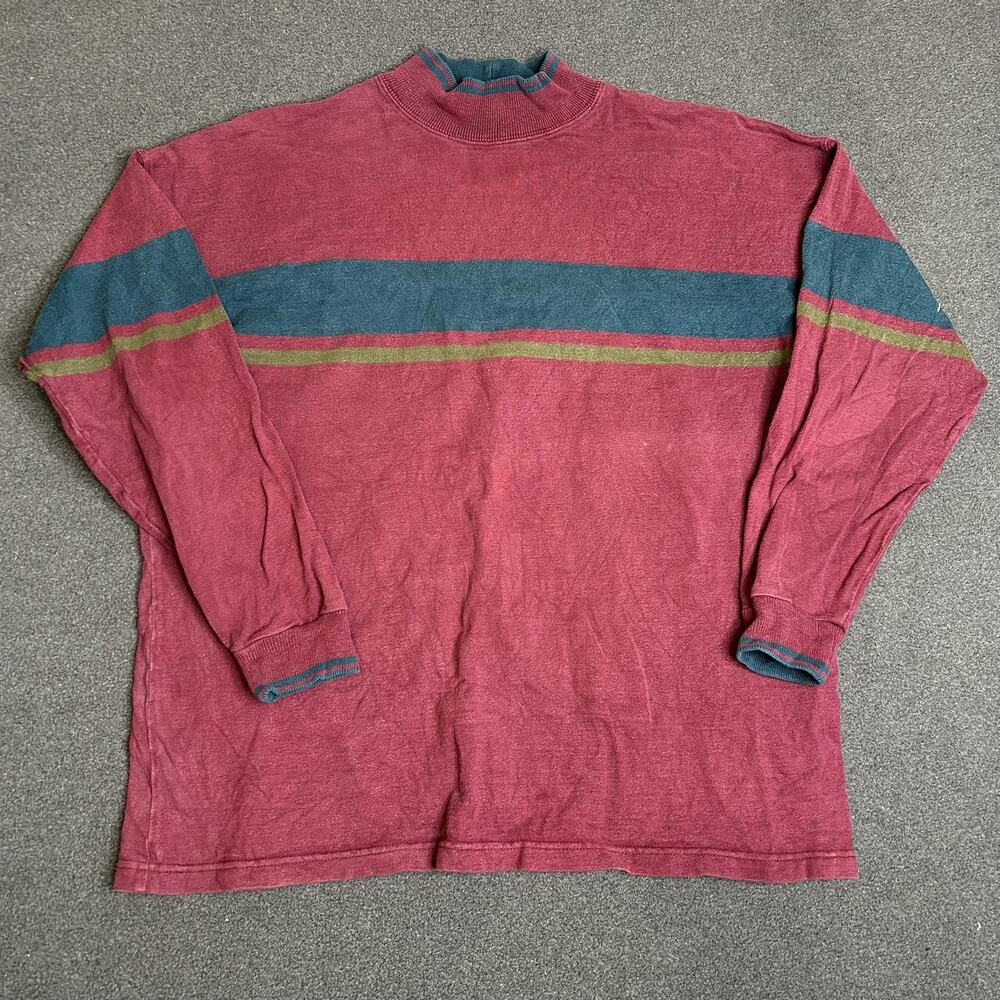 Vintage L.L. Bean Sweater Mens 2XL Red Stripe Mock Neck Pullover USA Made